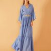 Women Nema Dresses | Marie Blue V-Neck Tiered Maxi Dress