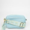 Women BLAIZ Clutches | Light Blue Leather Cross-Body Bag With Aztec Print Strap