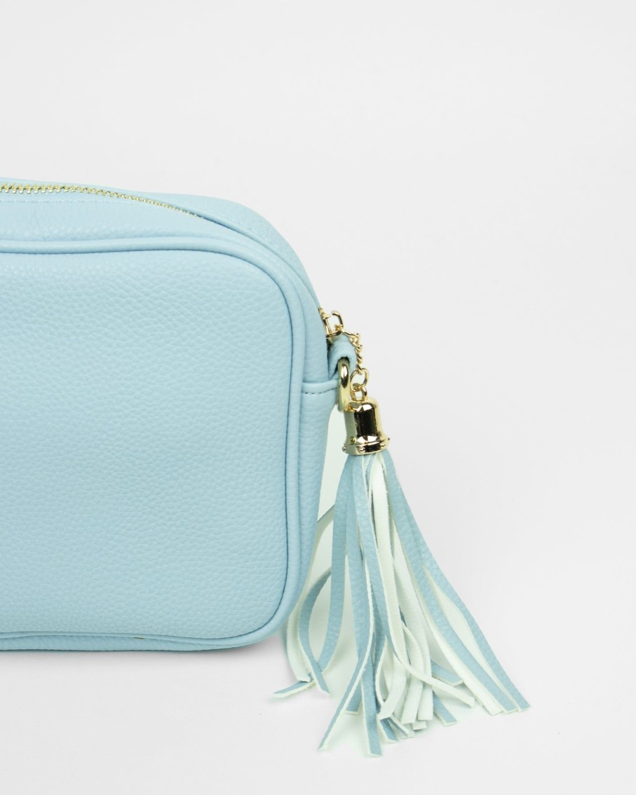 Women BLAIZ Clutches | Light Blue Leather Cross-Body Bag With Aztec Print Strap