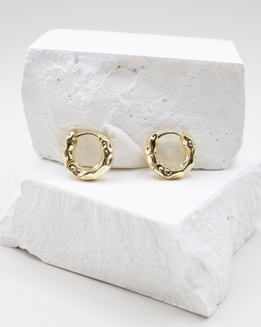 Women 227 Earrings | Gold Mini Textured Hoop Earrings