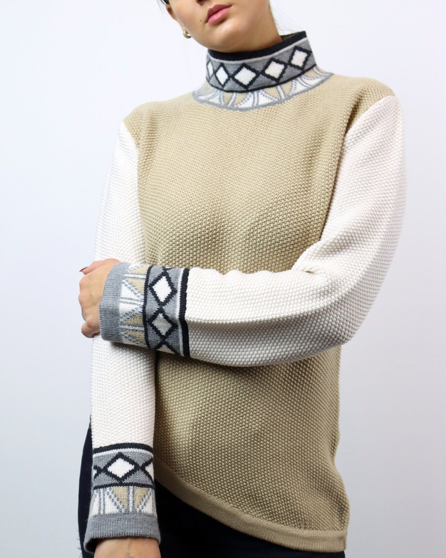 Women Mitawa Jumpers & Cardigans | Beige, White & Grey Tribe Seed Sweater