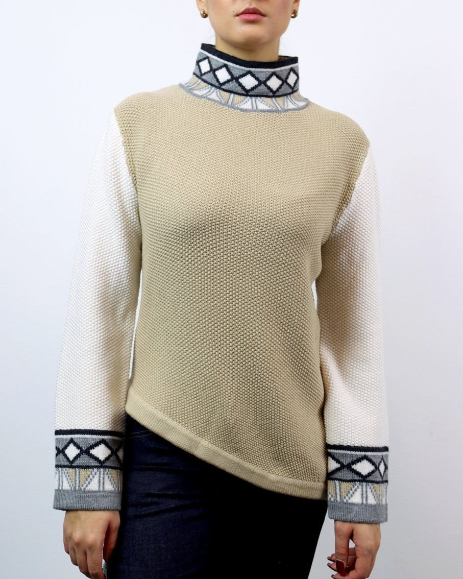 Women Mitawa Jumpers & Cardigans | Beige, White & Grey Tribe Seed Sweater